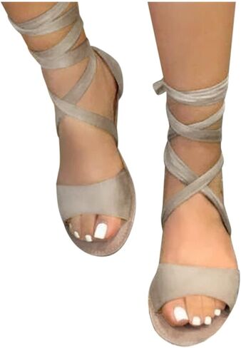 Womens Sandals, Women's Rhinestone Strappy Sandals Fashion Flat Sandals Summer Dressy Peep Toe Sandals Cute Comfortable Dress Sandals in Kuwait