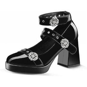 منصة نساء مكتنزة ماري جين الكعب مع الخطاف والحلقة المغلقة على براءات الاختراع الجلدية القوط in Kuwait