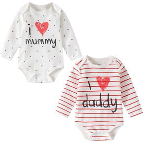 AOMOMO Baby Bodysuits Set of 2, I Love Daddy and Mummy Design, Long Sleeve Vests for Boys and Girls (White, 0-3 Months) in Saudi Arabia