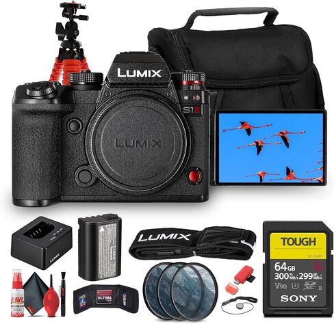 Panasonic LUMIX S1 II Mirrorless Camera | 24.2MP Full-Frame BSI Sensor, 6K Video, Dual I.S. 2, Phase Hybrid AF, 30fps Burst, L-Mount Body (DC-S1M2SBODY) + 64GB Card + Camera Bag + More in Saudi Arabia