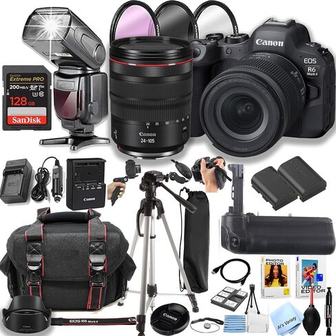 Canon EOS R6 Mark II Digital Camera بدون مرآة مع RF 24-105mm f/4 L هي عدسة USM + 128 جيجابايت + طاقة البطارية قبضة Pro Pro Flash - Proffesional Photo Bundle (متجدد) in Saudi Arabia