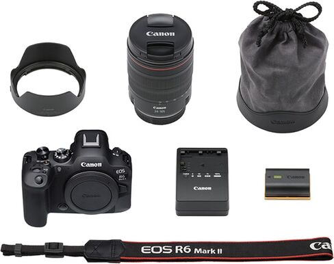 Canon EOS R6 Mark II Digital Camera بدون مرآة مع RF 24-105mm f/4 L هي عدسة USM + 128 جيجابايت + طاقة البطارية قبضة Pro Pro Flash - Proffesional Photo Bundle (متجدد) in Saudi Arabia