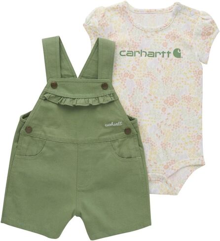 Carhartt Kid's CG9887 Short-Sleeve Bodysuit and Canvas Shortall Set, 2 piece Toddler Girls -18 Month - Loden Frost in Saudi Arabia