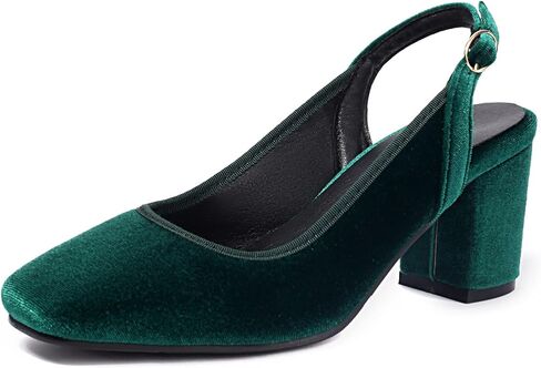 Women's Slingback Chunky Heels 1950s Closed Toe Mary Jane Pumps Shoes Black Green Velvet Buckle Strap Wide Platform Wedding Dress Shoes in Kuwait