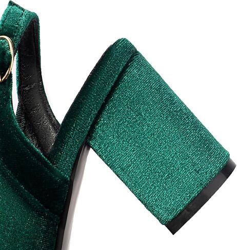 Women's Slingback Chunky Heels 1950s Closed Toe Mary Jane Pumps Shoes Black Green Velvet Buckle Strap Wide Platform Wedding Dress Shoes in Kuwait