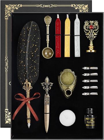 مجموعة قلم وحبر كارهود - قلم غمس للخط من الريش مع مجموعة ختم ختم الشمع و5 سنون (أحمر) in Kuwait