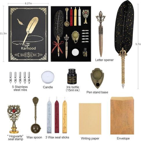 مجموعة قلم وحبر كارهود - قلم غمس للخط من الريش مع مجموعة ختم ختم الشمع و5 سنون (أحمر) in Kuwait