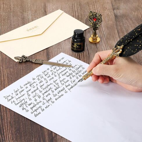 مجموعة قلم وحبر كارهود - قلم غمس للخط من الريش مع مجموعة ختم ختم الشمع و5 سنون (أحمر) in Kuwait