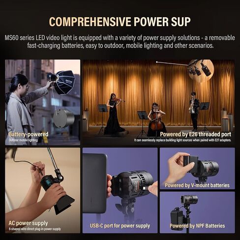 Godox على دراية MS60BI BI-COLOR LED KIT مع البطارية ، عاكس العدسات ، سلك شحن USB-C ، حقيبة تخزين للفيلم ، البث ، إنتاج الفيديو (BI-COLOR ، طقم 2-LIGHT) in Saudi Arabia