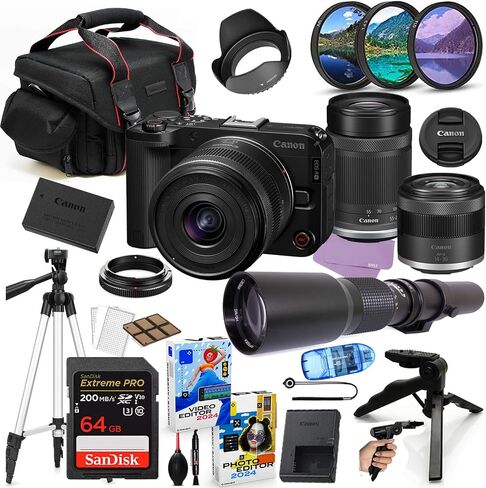 Canon EOS R50 V Mirrorless Camera with 14-30mm & 55-210mm Lens Bundle + Accessory Package Including 500mm Telephoto, 64GB Extreme Memory, Filters, Photo-Video Software & More (29 Pieces) (Renewed) in Saudi Arabia