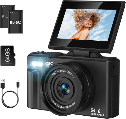 كاميرا رقمية Soppy 4K مع نقل WiFi ، وكاميرا Vlogging التلقائية 64 ميجابكسل لتوسيع تلقائي لـ Youtube ، و Zoom رقمي 18x ، وشاشة 3 180 درجة مع بطاقة SD ، وهدايا الكاميرا المدمجة للفتيات الفتيات ، والأبيض. in Kuwait