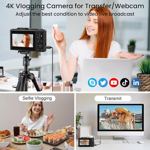 كاميرا رقمية Soppy 4K مع نقل WiFi ، وكاميرا Vlogging التلقائية 64 ميجابكسل لتوسيع تلقائي لـ Youtube ، و Zoom رقمي 18x ، وشاشة 3 180 درجة مع بطاقة SD ، وهدايا الكاميرا المدمجة للفتيات الفتيات ، والأبيض. in Kuwait