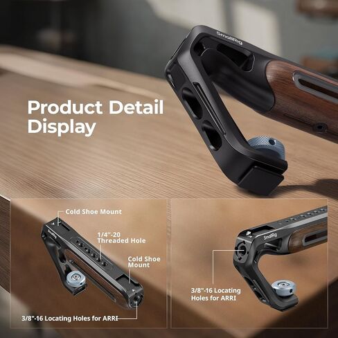 Bundle: SmallRig Lightweight Top Handle, Grip for DSLR Camera Cage 3764+ SmallRig Wooden Top Handle with Cold Shoe Mount 5250 in Saudi Arabia