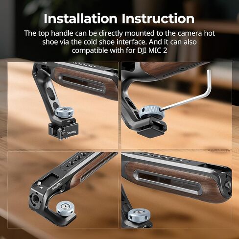 Bundle: SmallRig Lightweight Top Handle, Grip for DSLR Camera Cage 3764+ SmallRig Wooden Top Handle with Cold Shoe Mount 5250 in Saudi Arabia