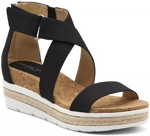 Adrienne Vittadini Women's Capers Wedge Sandal ، Black 6.5 M US in Kuwait