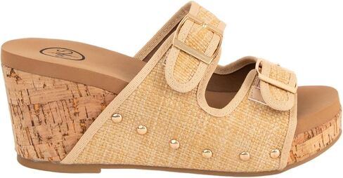 Makers Shoes - CADE - Women's Cork Wedge Sandals with Double Buckle Straps, Studded Design in Kuwait