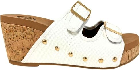 Makers Shoes - CADE - Women's Cork Wedge Sandals with Double Buckle Straps, Studded Design in Kuwait