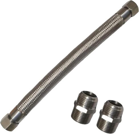 1 "خرطوم ضاغط من الفولاذ المقاوم للصدأ - 1" NPT الذكور النهايات × 20 "طويلة | 750 ° F و 450 PSI مصنفة | تركيبات دوارة مزدوجة | خط نقل الهواء المعدني المرن in Kuwait