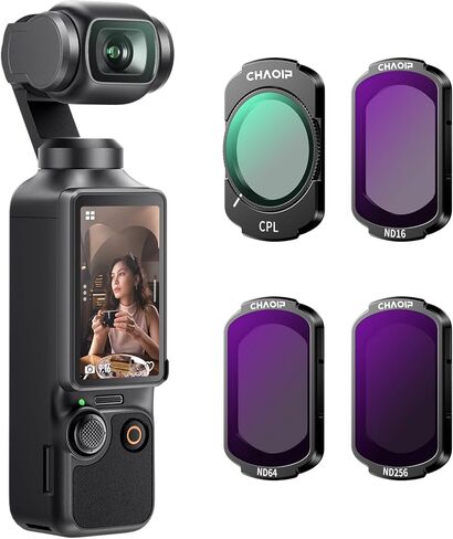 Magnetic ND16 ND64 ND256 CPL Filter Set for DJI Osmo Pocket 3 Creator Combo, 4-Pack HD Optical Glass Neutral Density & Polarizer Filters, Lightweight Aluminum Frame, Action Camera Accessories in Saudi Arabia