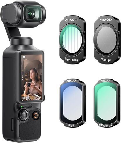Magnetic ND16 ND64 ND256 CPL Filter Set for DJI Osmo Pocket 3 Creator Combo, 4-Pack HD Optical Glass Neutral Density & Polarizer Filters, Lightweight Aluminum Frame, Action Camera Accessories in Saudi Arabia