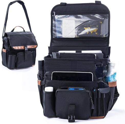 Car Seat Organizer with Laptop Compartment (Fits 15.6"), Front & Backseat Passenger Organizer with Adjustable Strap, Multiple Pockets, Portable Office Bag, Water-Resistant 1200D Polyester in Saudi Arabia