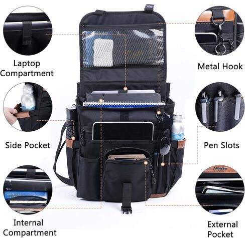 Car Seat Organizer with Laptop Compartment (Fits 15.6"), Front & Backseat Passenger Organizer with Adjustable Strap, Multiple Pockets, Portable Office Bag, Water-Resistant 1200D Polyester in Saudi Arabia