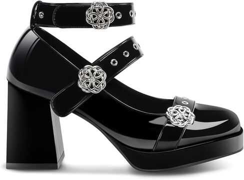 منصة نساء مكتنزة ماري جين الكعب مع الخطاف والحلقة المغلقة على براءات الاختراع الجلدية القوط in Kuwait