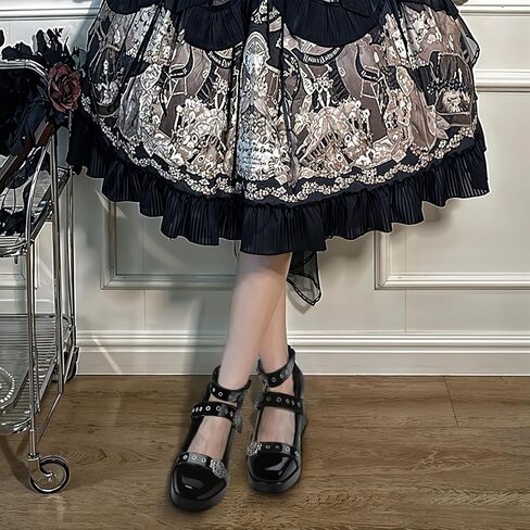 منصة نساء مكتنزة ماري جين الكعب مع الخطاف والحلقة المغلقة على براءات الاختراع الجلدية القوط in Kuwait