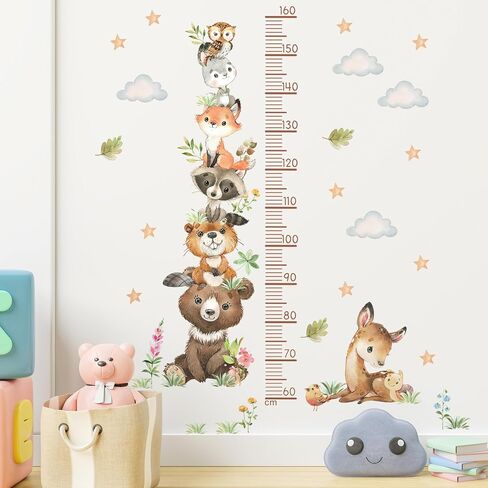 Jungle Animals Height Chart Sticker for Kids Height Measurement Growth Chart Wall Decals Cartoon Animals Giraffe Elephant Height Measurement Ruler Wall Decor for Kids Baby Bedroom Classroom Decoration in Saudi Arabia