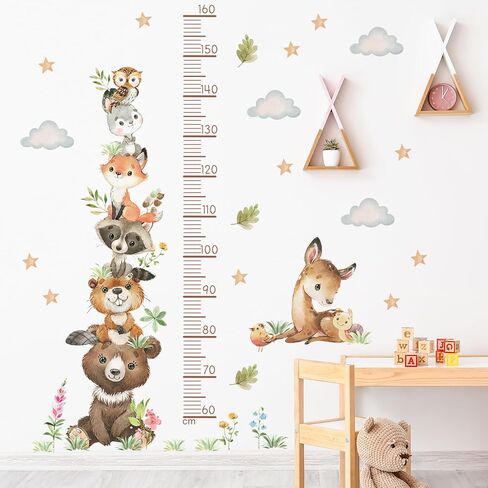 Jungle Animals Height Chart Sticker for Kids Height Measurement Growth Chart Wall Decals Cartoon Animals Giraffe Elephant Height Measurement Ruler Wall Decor for Kids Baby Bedroom Classroom Decoration in Saudi Arabia