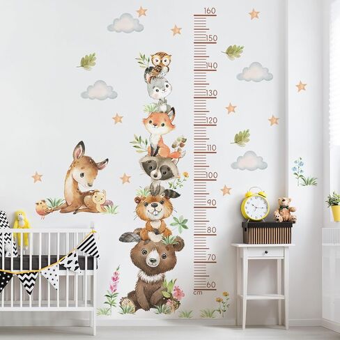 Jungle Animals Height Chart Sticker for Kids Height Measurement Growth Chart Wall Decals Cartoon Animals Giraffe Elephant Height Measurement Ruler Wall Decor for Kids Baby Bedroom Classroom Decoration in Saudi Arabia