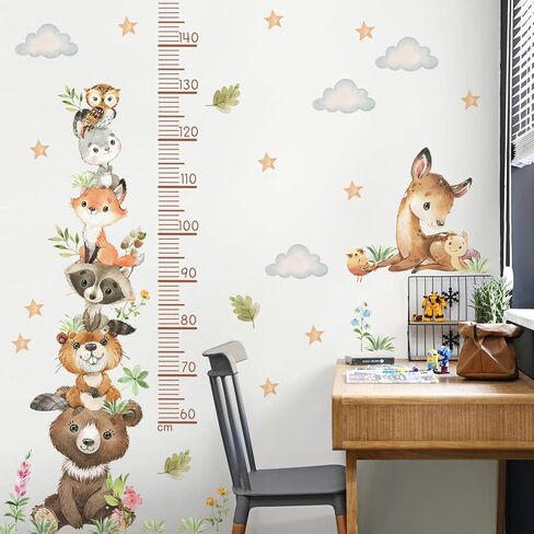 Jungle Animals Height Chart Sticker for Kids Height Measurement Growth Chart Wall Decals Cartoon Animals Giraffe Elephant Height Measurement Ruler Wall Decor for Kids Baby Bedroom Classroom Decoration in Saudi Arabia