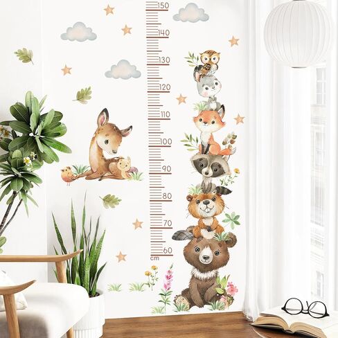 Jungle Animals Height Chart Sticker for Kids Height Measurement Growth Chart Wall Decals Cartoon Animals Giraffe Elephant Height Measurement Ruler Wall Decor for Kids Baby Bedroom Classroom Decoration in Saudi Arabia