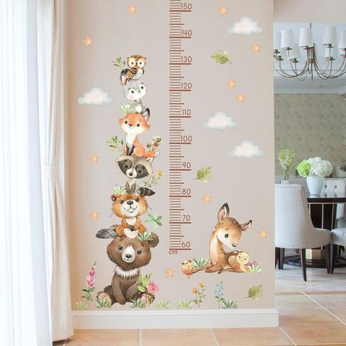 Jungle Animals Height Chart Sticker for Kids Height Measurement Growth Chart Wall Decals Cartoon Animals Giraffe Elephant Height Measurement Ruler Wall Decor for Kids Baby Bedroom Classroom Decoration in Saudi Arabia