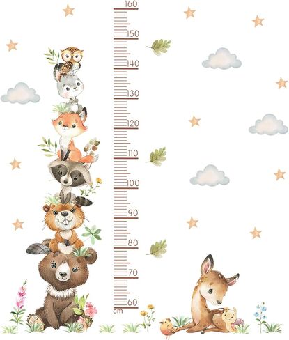 Jungle Animals Height Chart Sticker for Kids Height Measurement Growth Chart Wall Decals Cartoon Animals Giraffe Elephant Height Measurement Ruler Wall Decor for Kids Baby Bedroom Classroom Decoration in Saudi Arabia