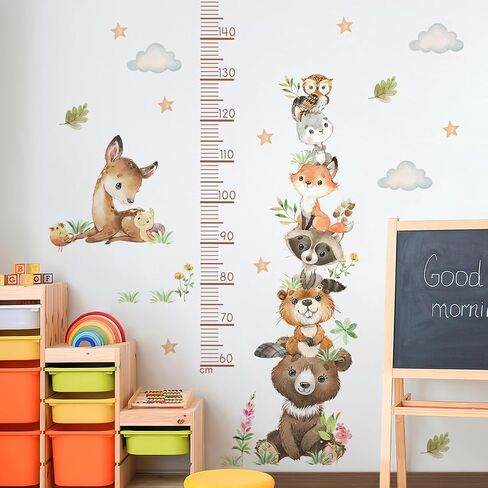 Jungle Animals Height Chart Sticker for Kids Height Measurement Growth Chart Wall Decals Cartoon Animals Giraffe Elephant Height Measurement Ruler Wall Decor for Kids Baby Bedroom Classroom Decoration in Saudi Arabia