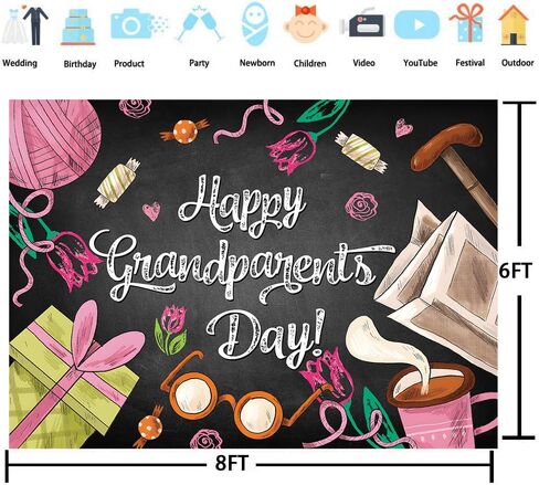 Happy Grandparents Day Backdrop Thank to Grandma and Grandpa Background School Event Retirement Love Grandparents Party Decorations Supplies (7x5FT（210x150cm）) in Saudi Arabia
