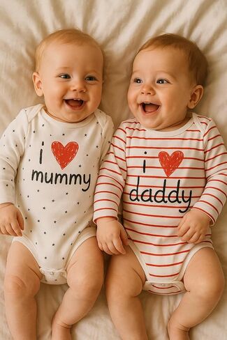 Aomomo Baby Bodysits مجموعة من 2 ، أنا أحب Daddy و Mummy Design ، سترات طويلة الأكمام للبنين والبنات (أبيض ، 0-3 أشهر) in Saudi Arabia