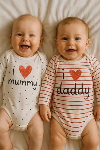 Aomomo Baby Bodysits مجموعة من 2 ، أنا أحب Daddy و Mummy Design ، سترات طويلة الأكمام للبنين والبنات (أبيض ، 0-3 أشهر) in Saudi Arabia