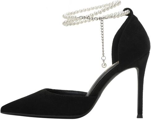 Women's Pearls Ankle Strap High Heel Pumps Shoes Sexy Pointed Toe Evening Dress Heels in Kuwait