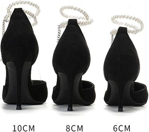 Women's Pearls Ankle Strap High Heel Pumps Shoes Sexy Pointed Toe Evening Dress Heels in Kuwait