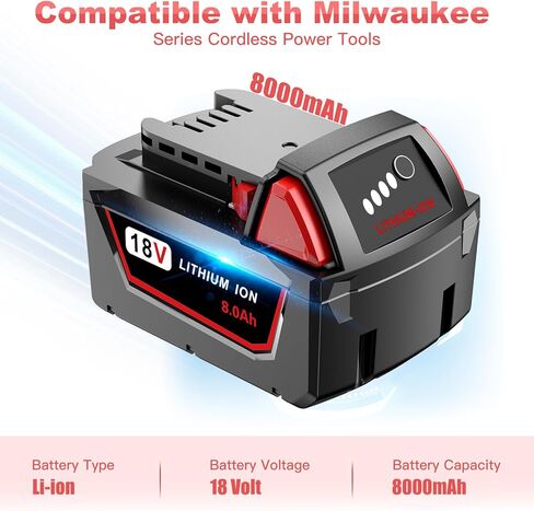 2 حزمة 18V 8.0 AH M18 استبدال بطاريات MILWAUKEE 48-11-1880 18 فولت كحد أقصى الأداة اللاسلكية 2646-22CT ، 2643-21CT ، 2641-21CT ، 2646-21CT ، 2646-20 ليثيوم أيون حزمة البطارية in Kuwait