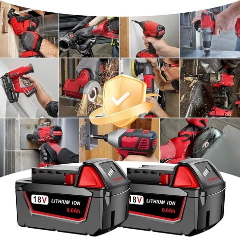 2 حزمة 18V 8.0 AH M18 استبدال بطاريات MILWAUKEE 48-11-1880 18 فولت كحد أقصى الأداة اللاسلكية 2646-22CT ، 2643-21CT ، 2641-21CT ، 2646-21CT ، 2646-20 ليثيوم أيون حزمة البطارية in Kuwait