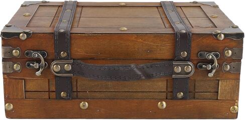 TOPINCN Retro Vintage Wooden Suitcase for Home Decor, Travel, and Photography Props, Storage Trunk with Leather Handle and Antique Latch Design (Small) in Saudi Arabia