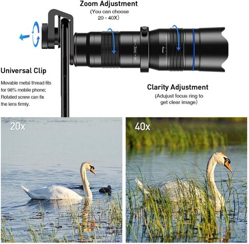 ,All Metal Monocular, 20-40X Zoom HD External Telephoto Lens, Outdoor Mobile Phone Dual-Adjustment Zoom Telescope with Tripod in Saudi Arabia