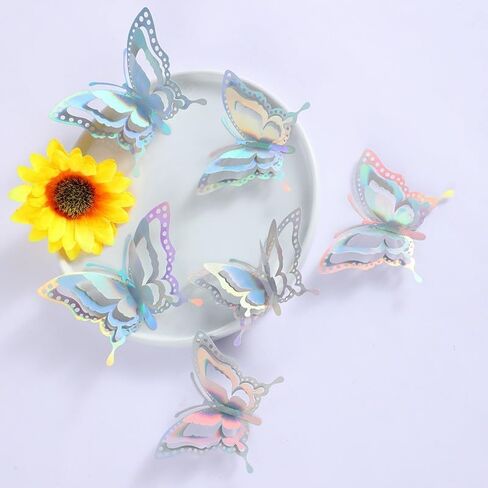 24 Pcs 3D Butterfly Wall Decor, Butterfly Wall Art Decorations for Birthday Party Anniversary, Removable Stickers on Locker Decor Offices Living Room Bedroom(Colorful) in Saudi Arabia