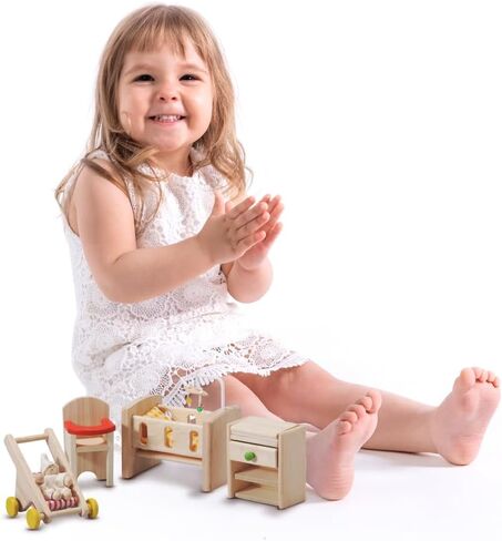 PlanToys Wooden Classic Line of Dollhouse Furniture- Kitchen Set (9013) | Sustainably Made from Rubberwood and Non-Toxic Paints and Dyes |PlanNatural Classic Wooden Toy Collection in Saudi Arabia