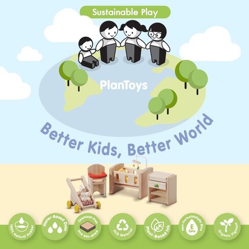 PlanToys Wooden Classic Line of Dollhouse Furniture- Kitchen Set (9013) | Sustainably Made from Rubberwood and Non-Toxic Paints and Dyes |PlanNatural Classic Wooden Toy Collection in Saudi Arabia
