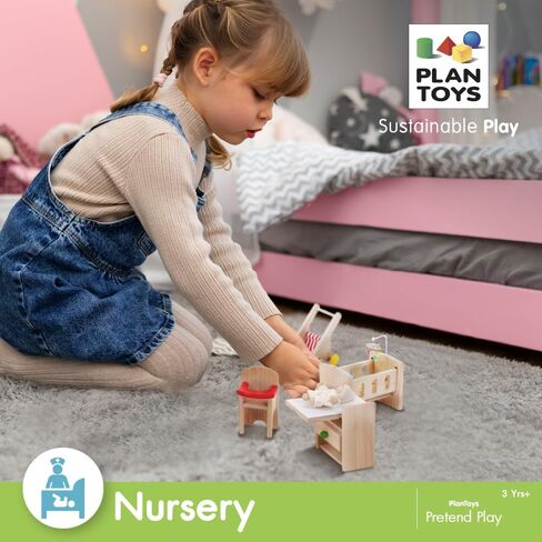 PlanToys Wooden Classic Line of Dollhouse Furniture- Kitchen Set (9013) | Sustainably Made from Rubberwood and Non-Toxic Paints and Dyes |PlanNatural Classic Wooden Toy Collection in Saudi Arabia