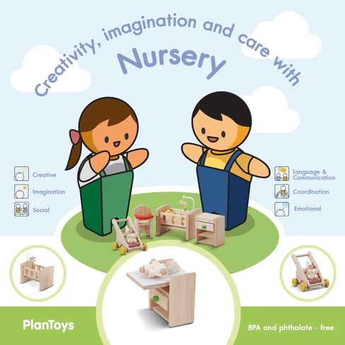 PlanToys Wooden Classic Line of Dollhouse Furniture- Kitchen Set (9013) | Sustainably Made from Rubberwood and Non-Toxic Paints and Dyes |PlanNatural Classic Wooden Toy Collection in Saudi Arabia